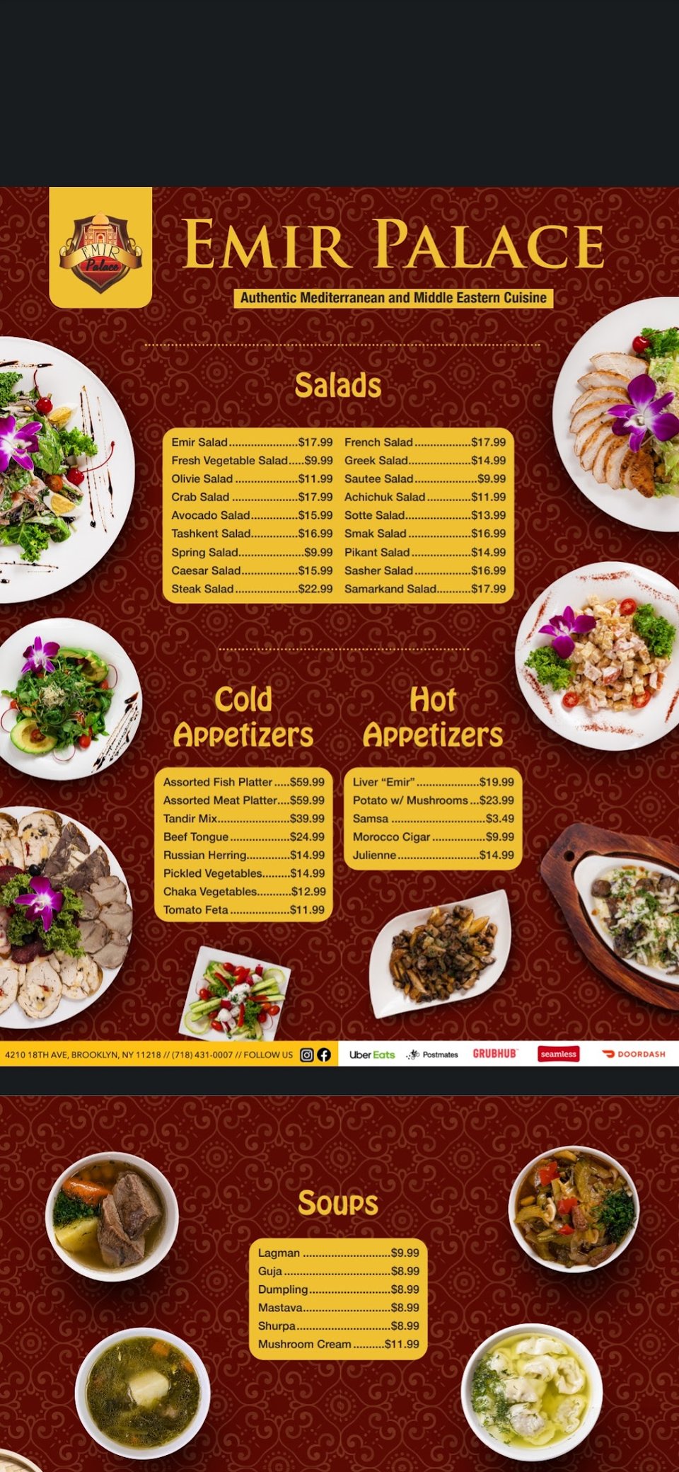 Printed menu page with salad section