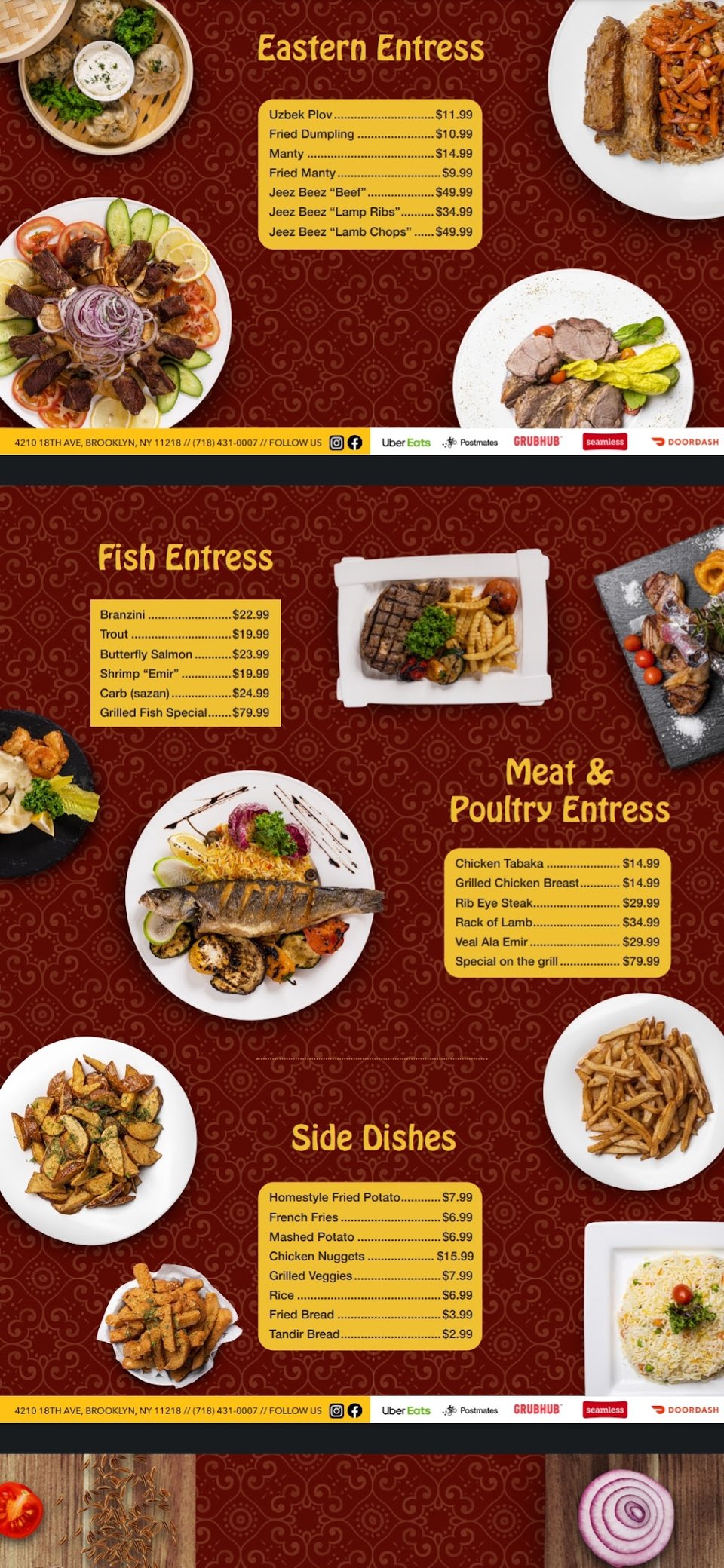 Simple menu layout for restaurant dishes