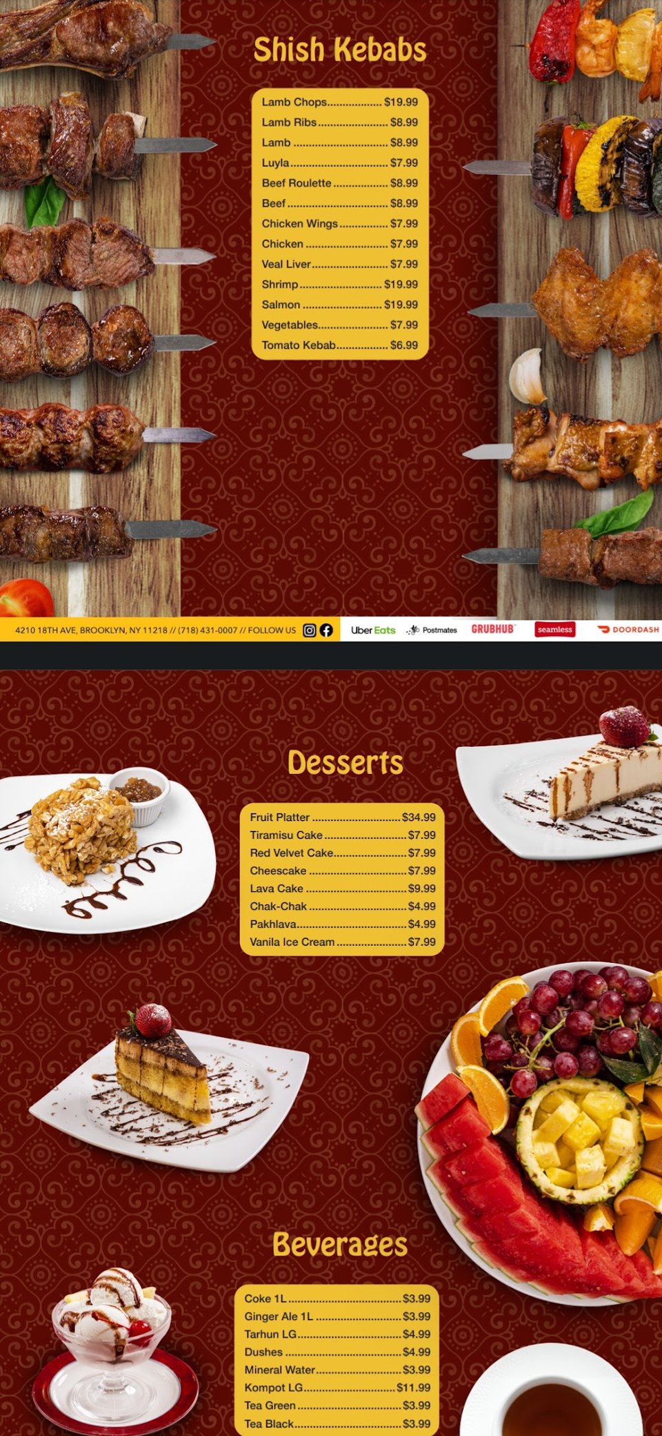 Menu showing a salads category